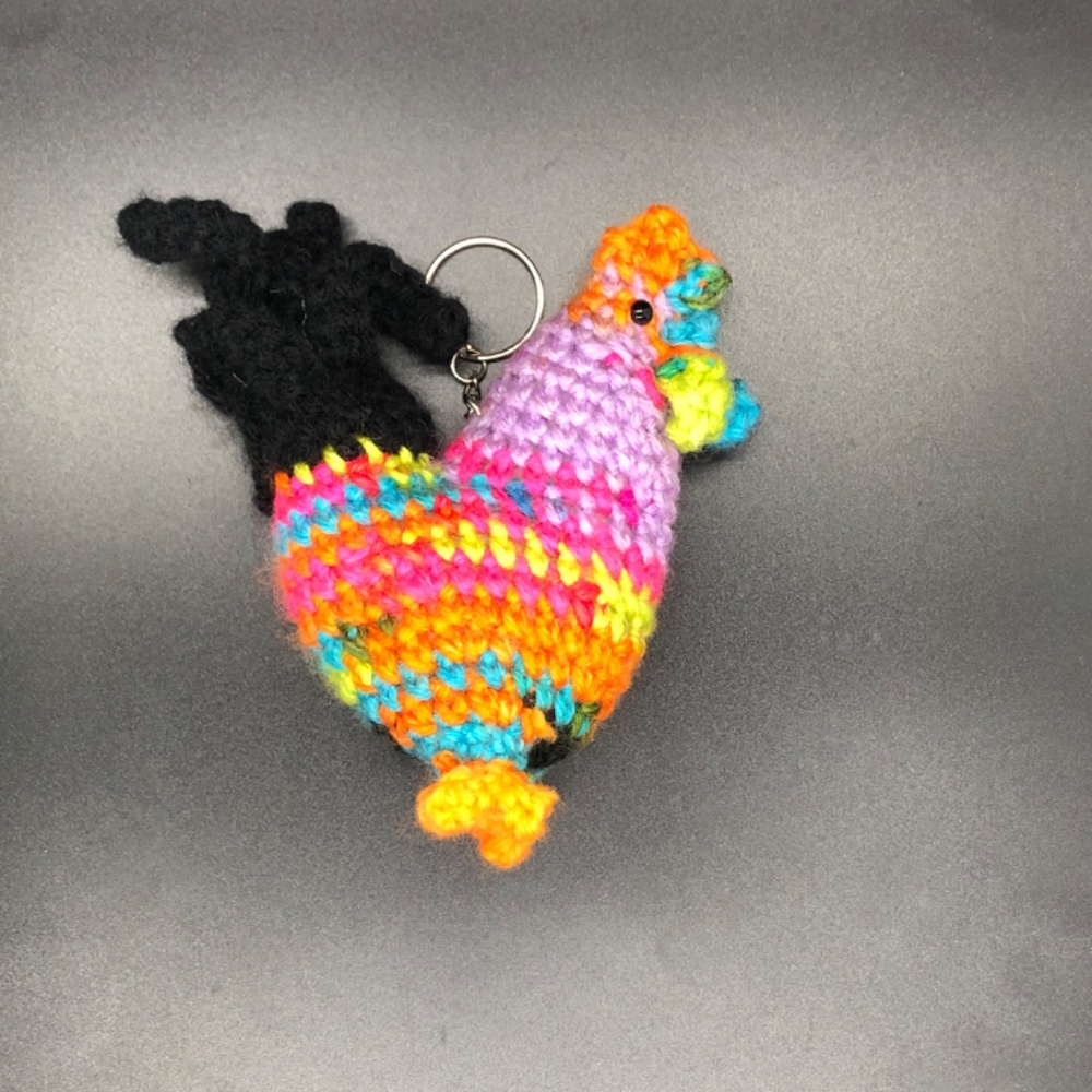 Rainbow Bright Crochet Chicken Keychain – Amigurumi Bag Charm